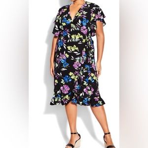 Loralette Dress It’s a Wrap, Midi, Color:  Black W/ Fable Floral Print 22/24